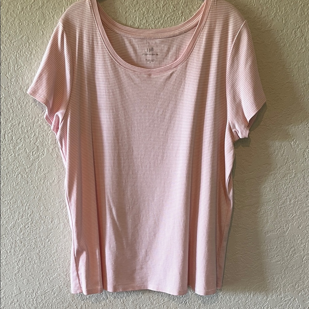 J. Jill Light Pink Striped Scoop-Neck Short Sleeve Tee